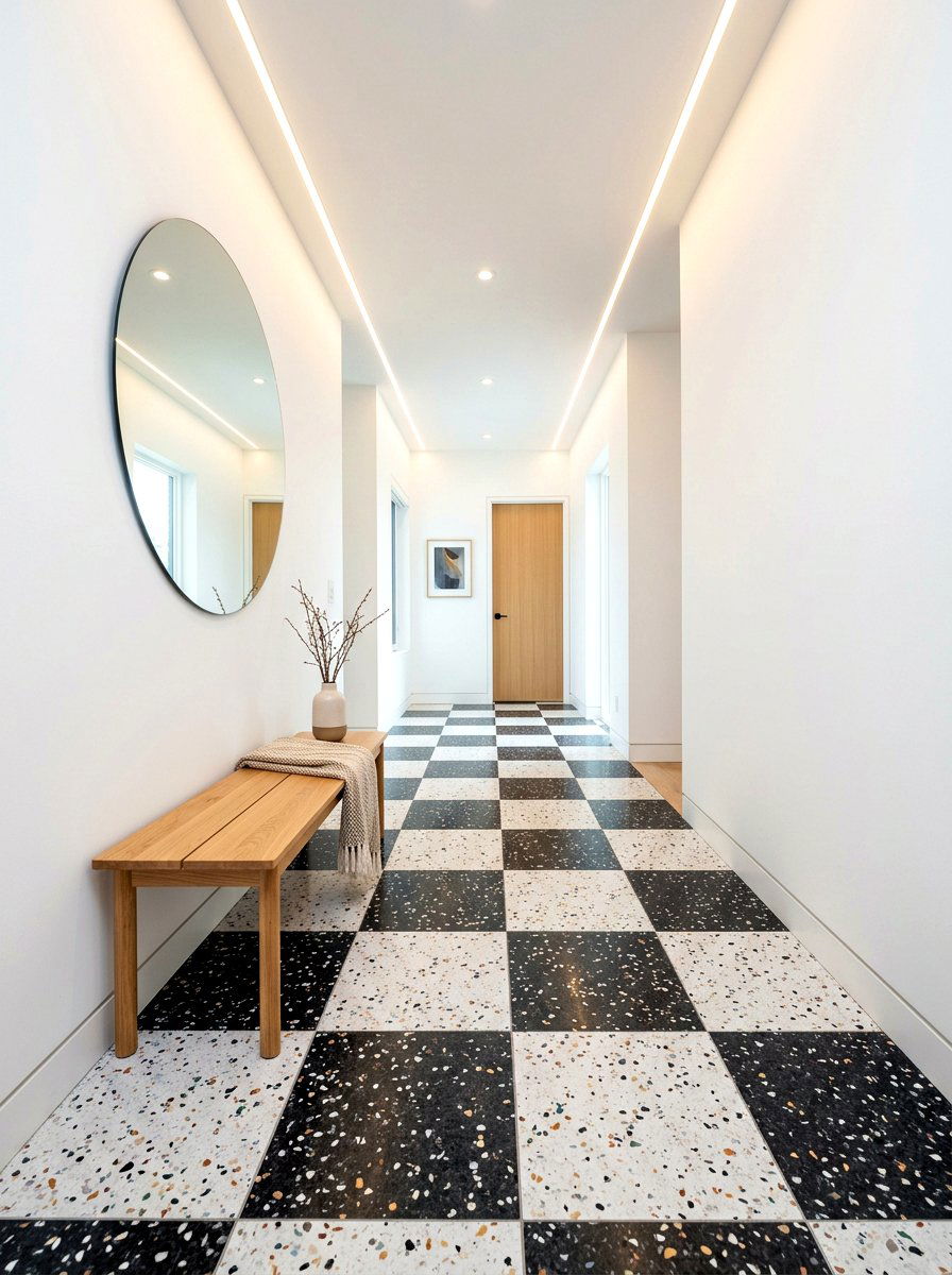 Terrazzo Checkerboard Tile - 30 checkerboard floor ideas