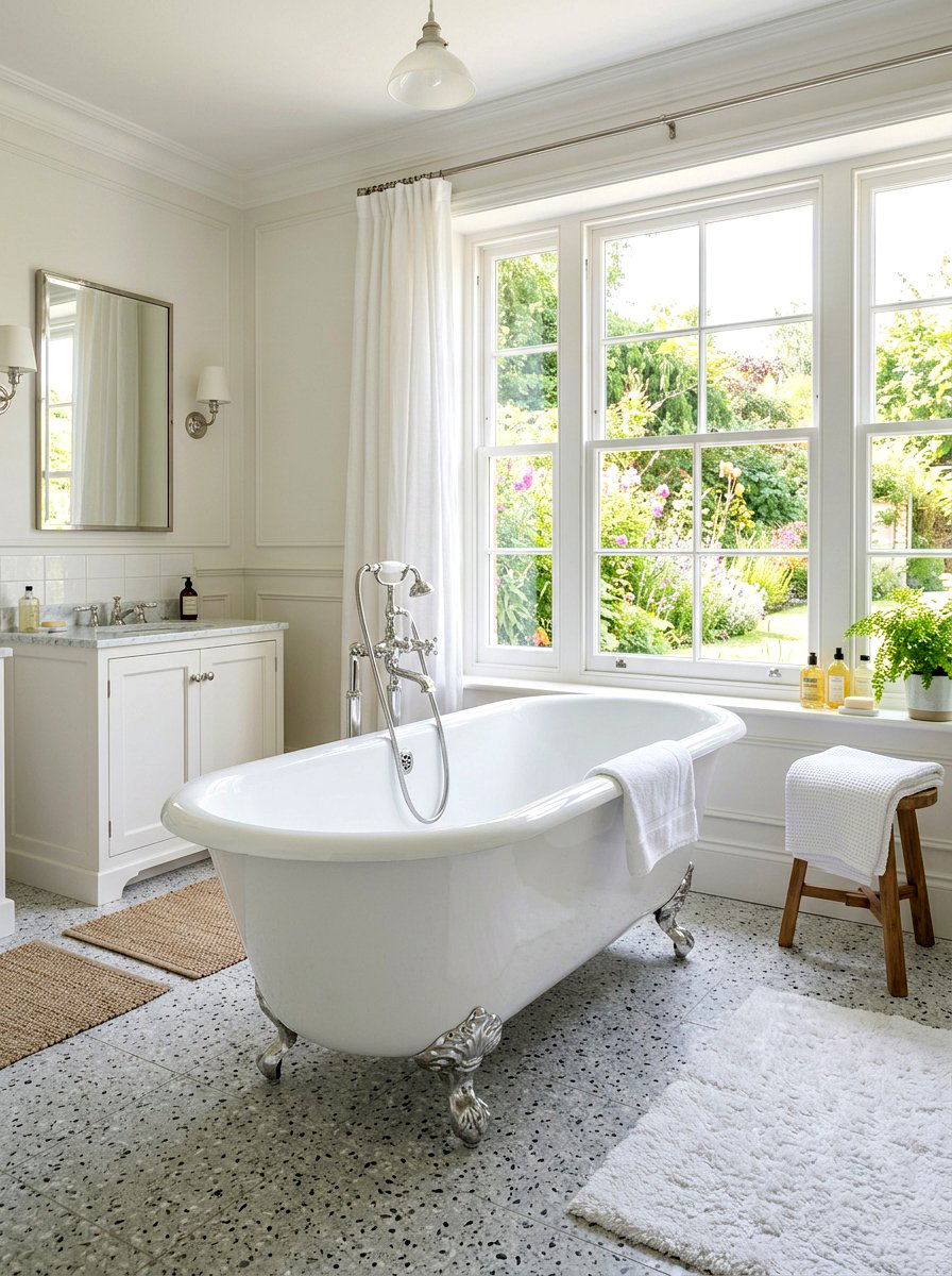 Terrazzo Clawfoot Tub Bathroom - 30 terrazzo floor bathroom ideas