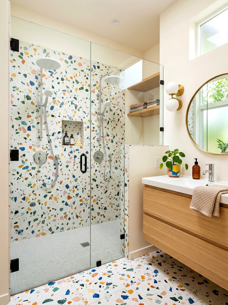 Terrazzo Double Shower Wall - 30 double shower wall ideas
