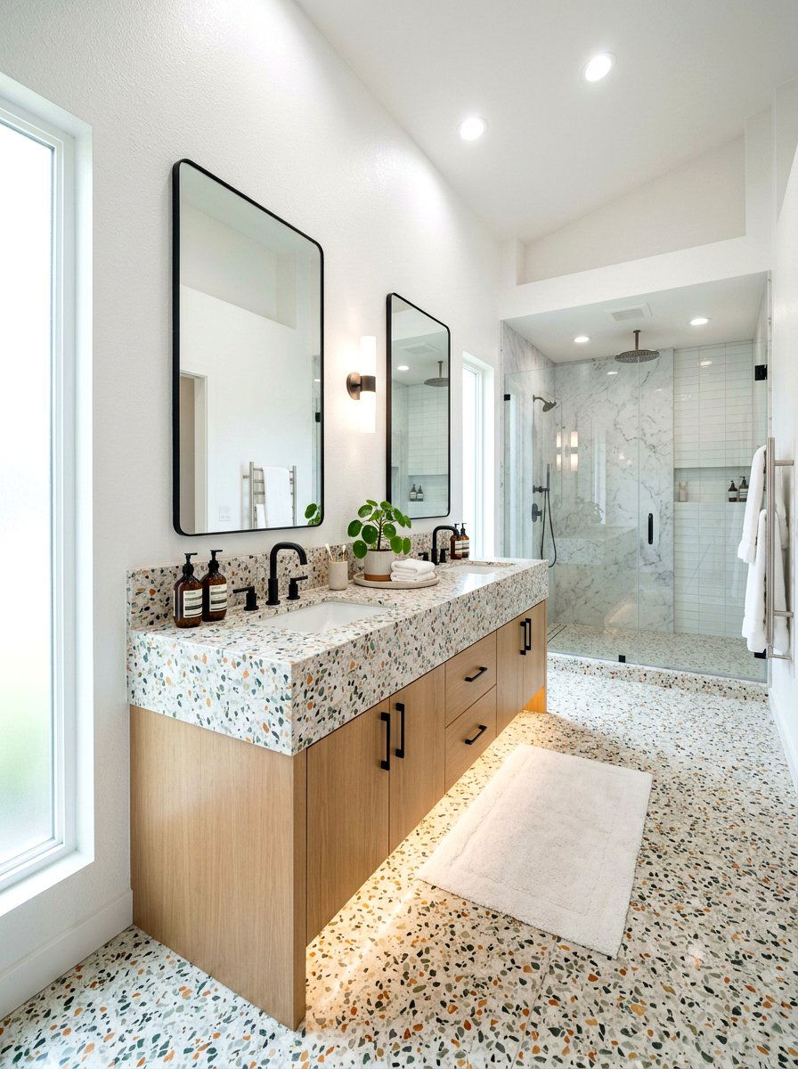 Terrazzo Double Vanity Bathroom - 30 terrazzo floor bathroom ideas