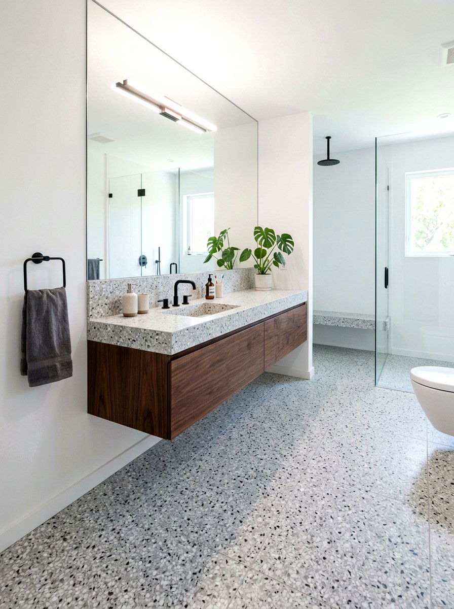 Terrazzo Floating Vanity Bathroom - 30 terrazzo floor bathroom ideas