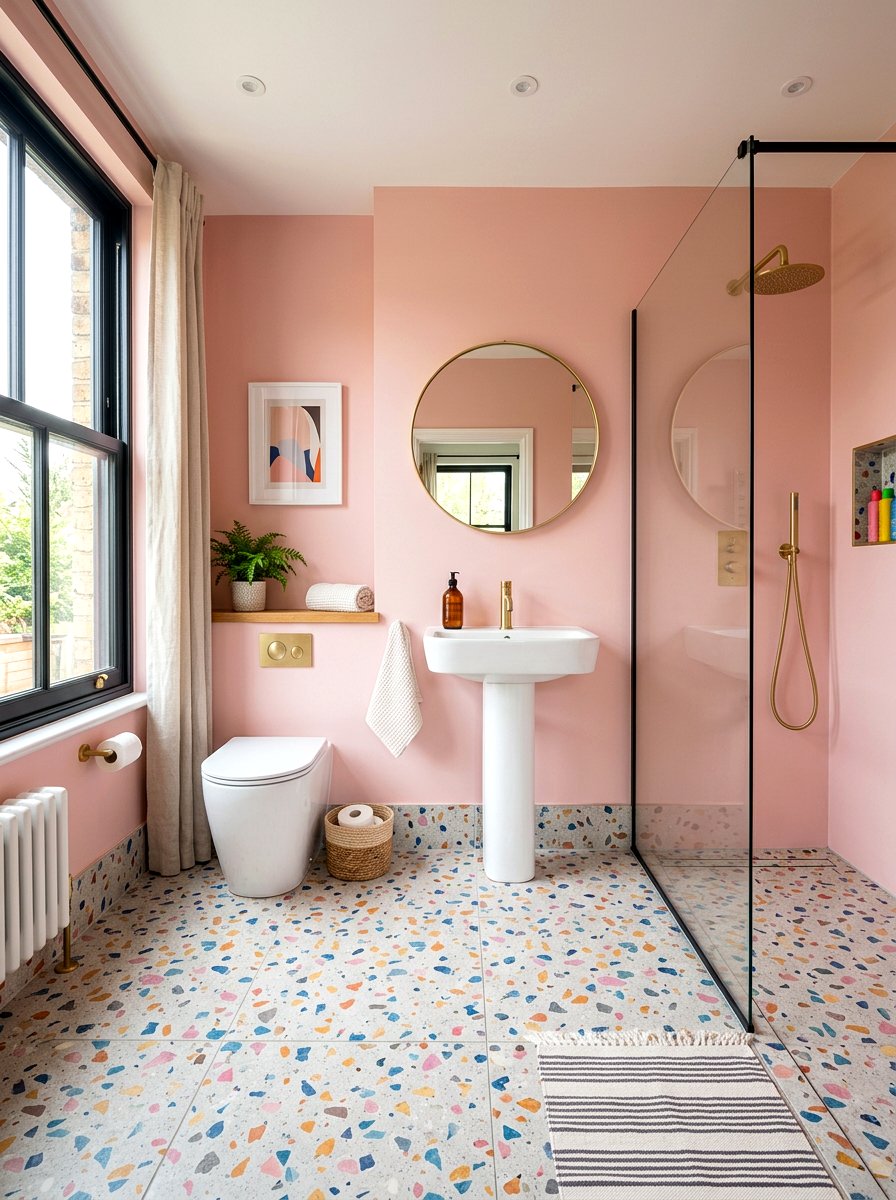 Terrazzo Floor Bathroom - 30 tiny powder bath ideas