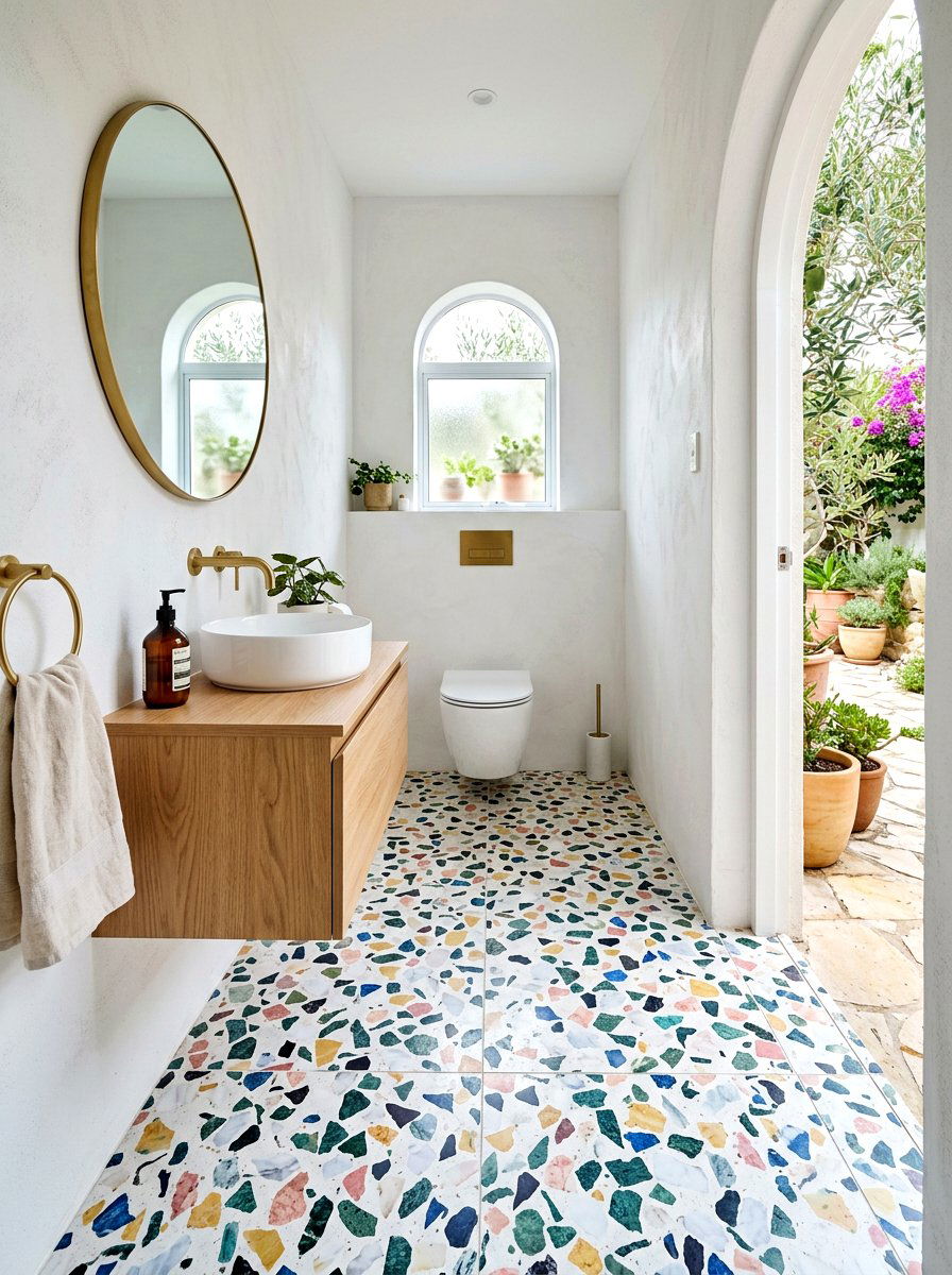Terrazzo Floor Powder Room - 30 boutique hotel powder room ideas