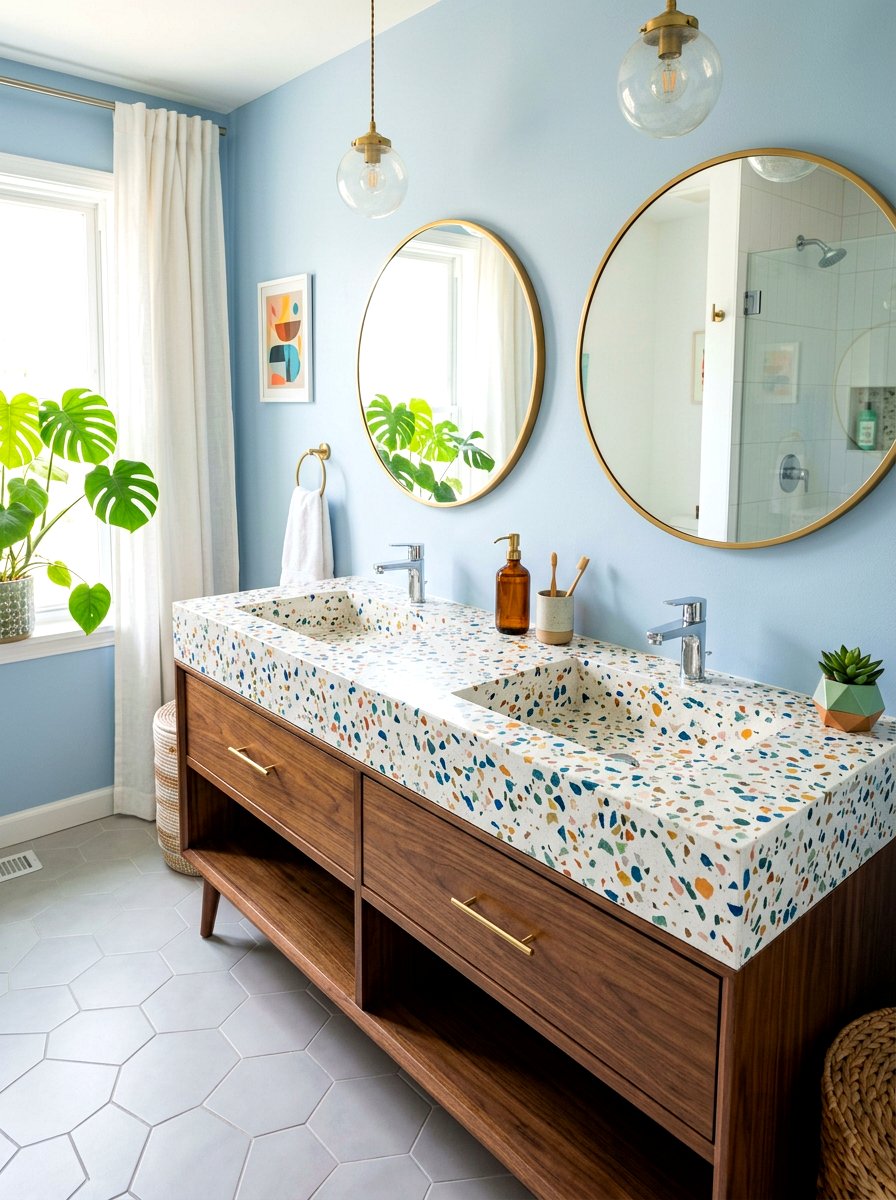 Terrazzo Integrated Vanity Top - 30 integrated stone vanity ideas