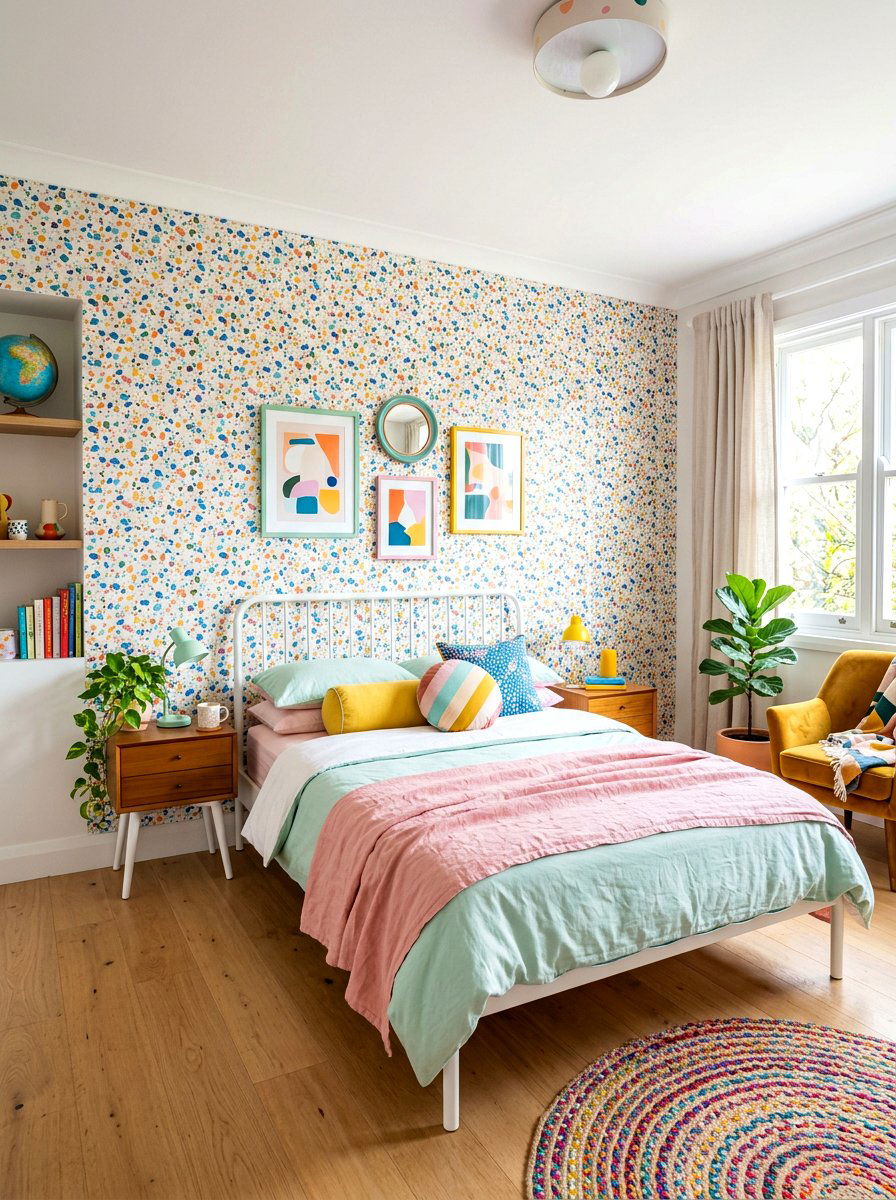 Terrazzo Pattern Wall - 30 bedroom accent wall ideas