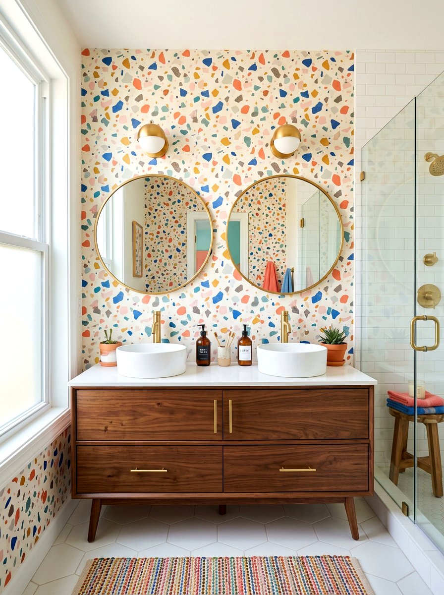 Terrazzo Print Bathroom - 30 bathroom wallpaper ideas