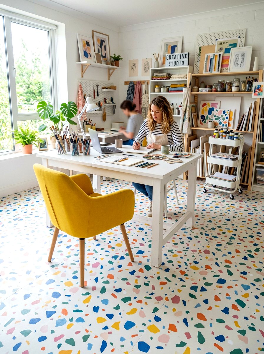 Terrazzo Print Floor Sticker - 30 peel and stick floor ideas