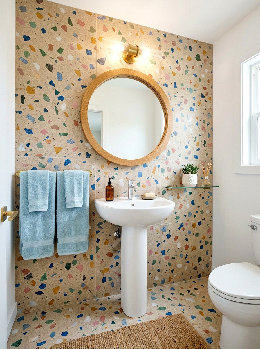 Terrazzo Print Mural Bathroom - 30 murals in powder room ideas