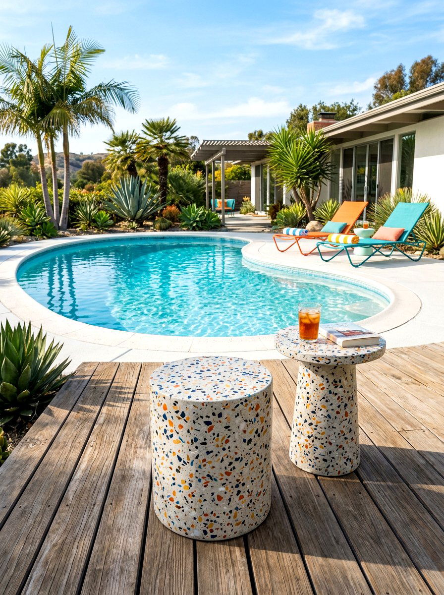 Terrazzo Print Patio Stool - 30 outdoor pouf ideas
