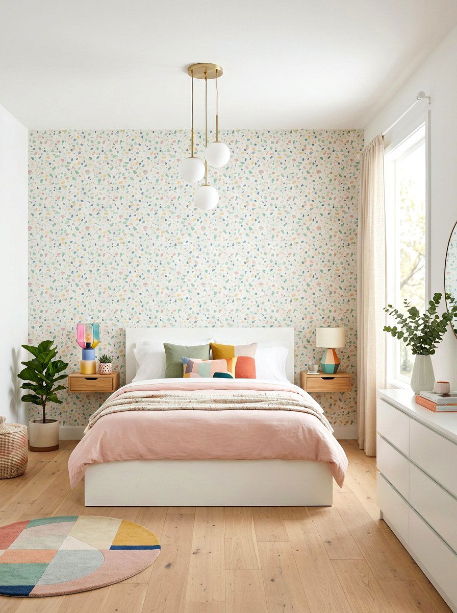 Terrazzo Print Wallpaper - 30 bedroom wallpaper accent ideas