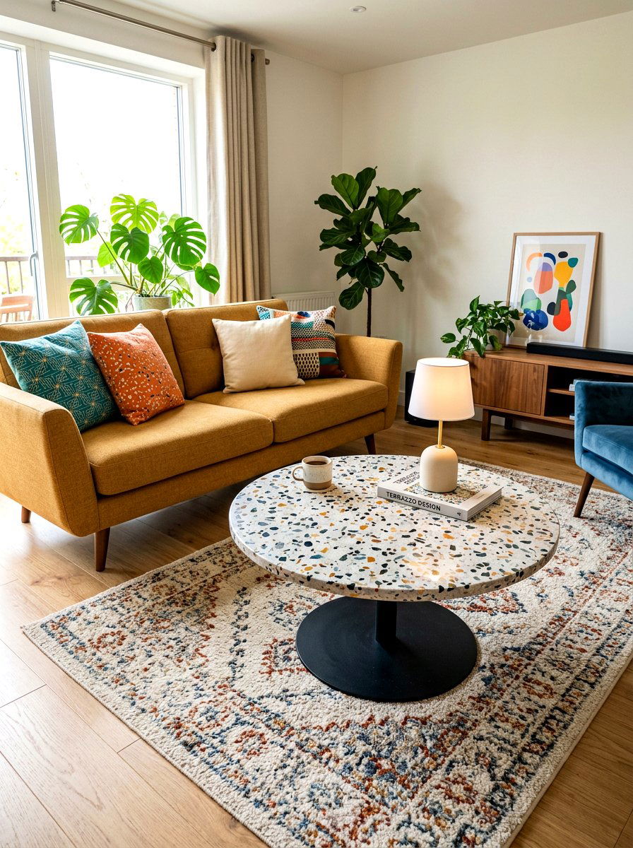 Terrazzo Round Coffee Table - 30 stone coffee table ideas