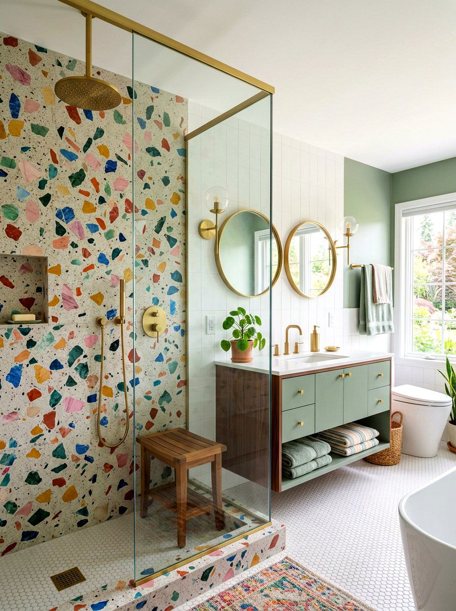 Terrazzo Slab Shower - 30 stone slab shower wall ideas