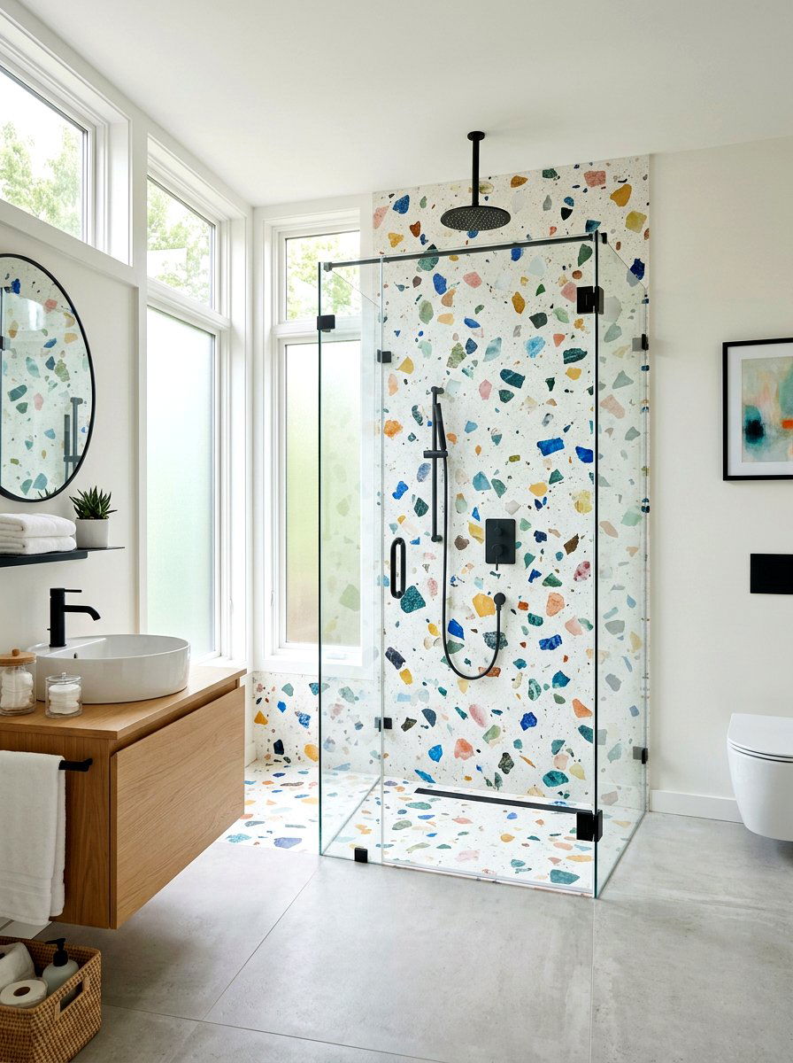 Terrazzo Slab Shower - 30 stone slab shower ideas