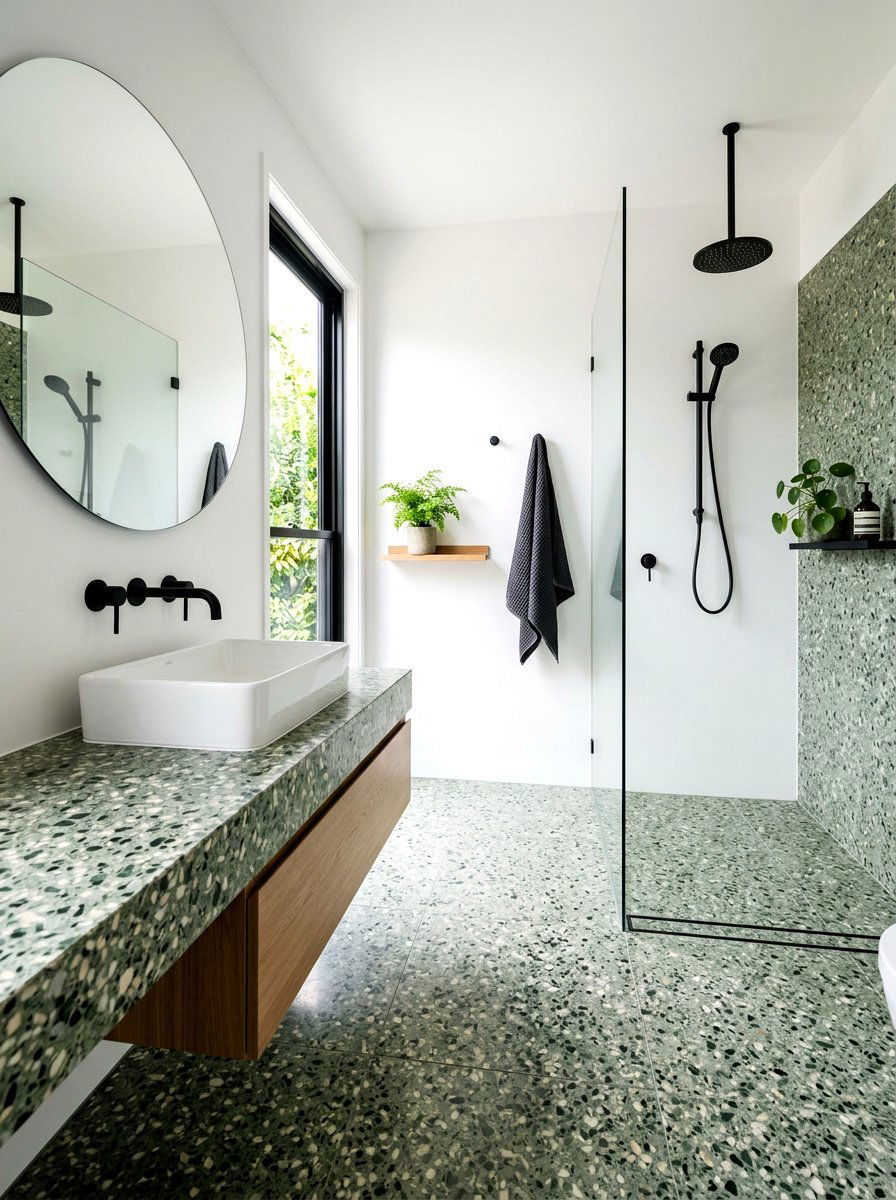 Terrazzo Stone Bathroom - 30 forest inspired bathroom ideas