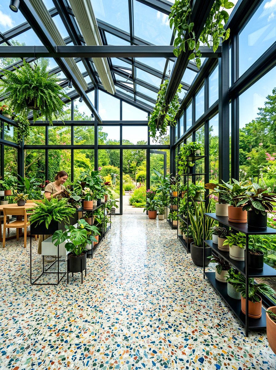 Terrazzo Tile Greenhouse Floor - 30 greenhouse walkway ideas
