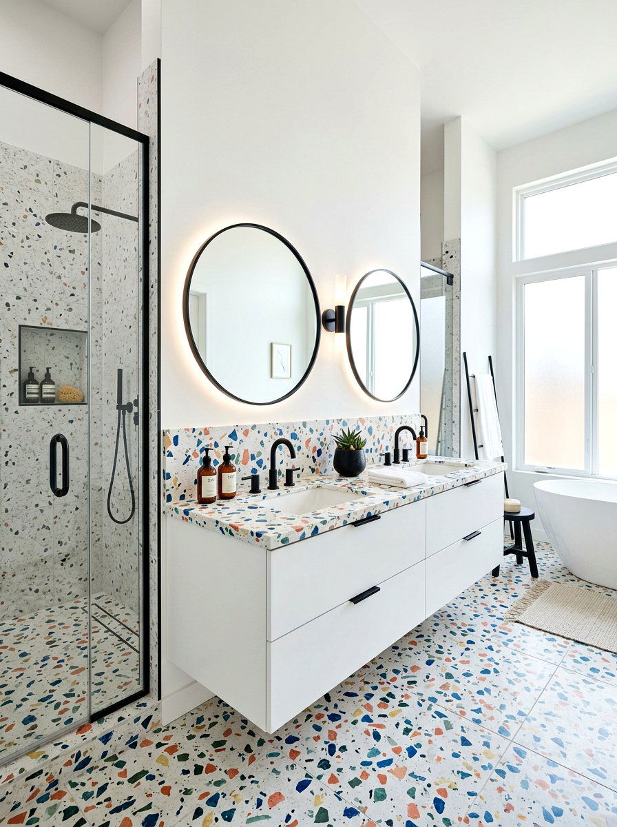 Terrazzo Tile Master Bathroom - 30 double vanity ideas
