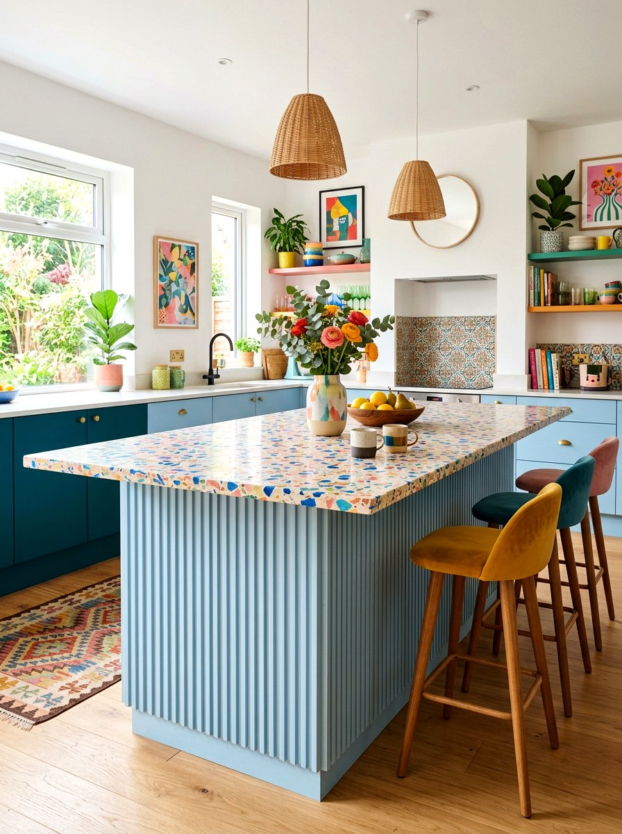 Terrazzo Top Fluted Kitchen Island - 30 reeded wood kitchen island ideas