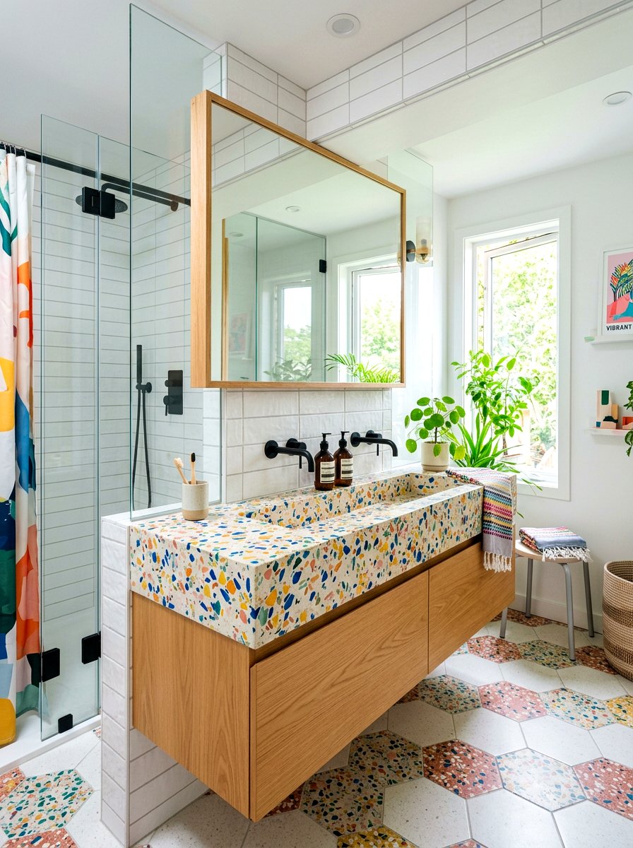 Terrazzo Trough Sink - 30 trough sink bathroom ideas