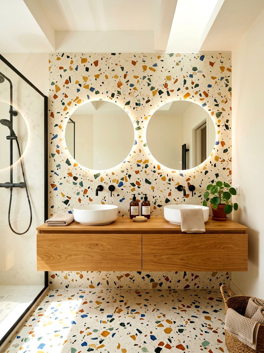 Terrazzo Vanity Wall Tile - 30 colorful bathroom tile ideas