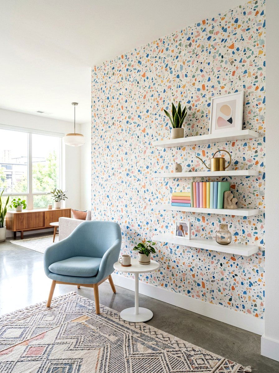Terrazzo Wallpaper Accent Wall - 30 accent wall ideas