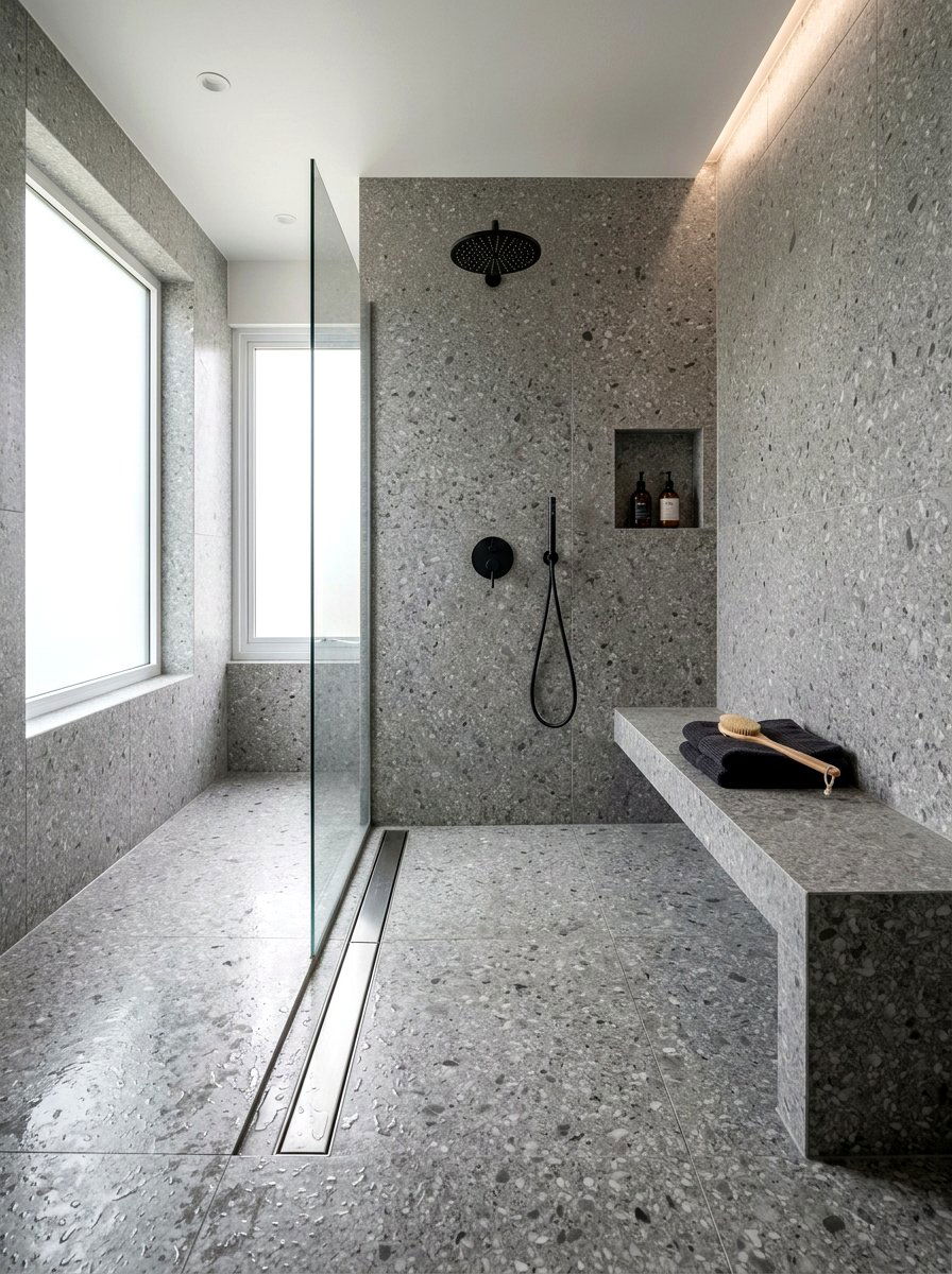 Terrazzo Wet Room - 30 terrazzo floor bathroom ideas