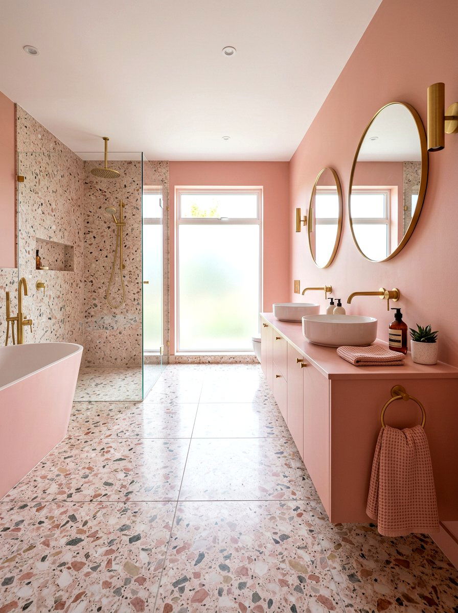 Terrazzo and blush pink bathroom - 30 blush bathroom ideas