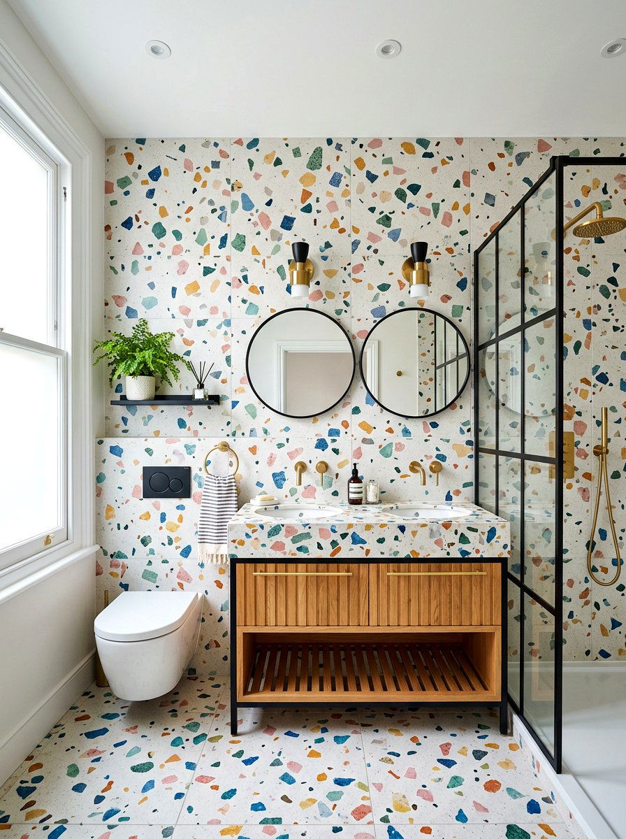 Terrazzo and mixed metal bathroom - 30 mixed metal bathroom decor ideas
