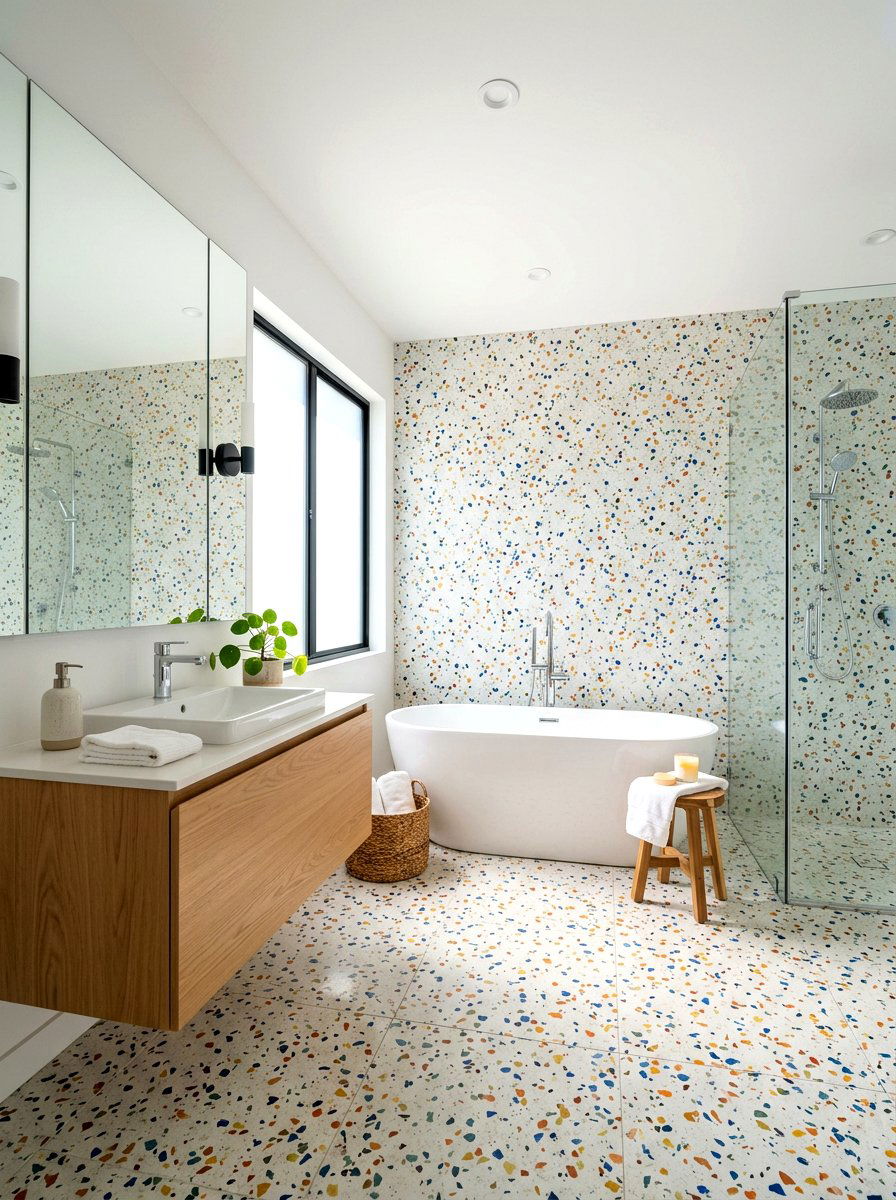 Terrazzo bathroom floor - 30 sustainable home decor ideas