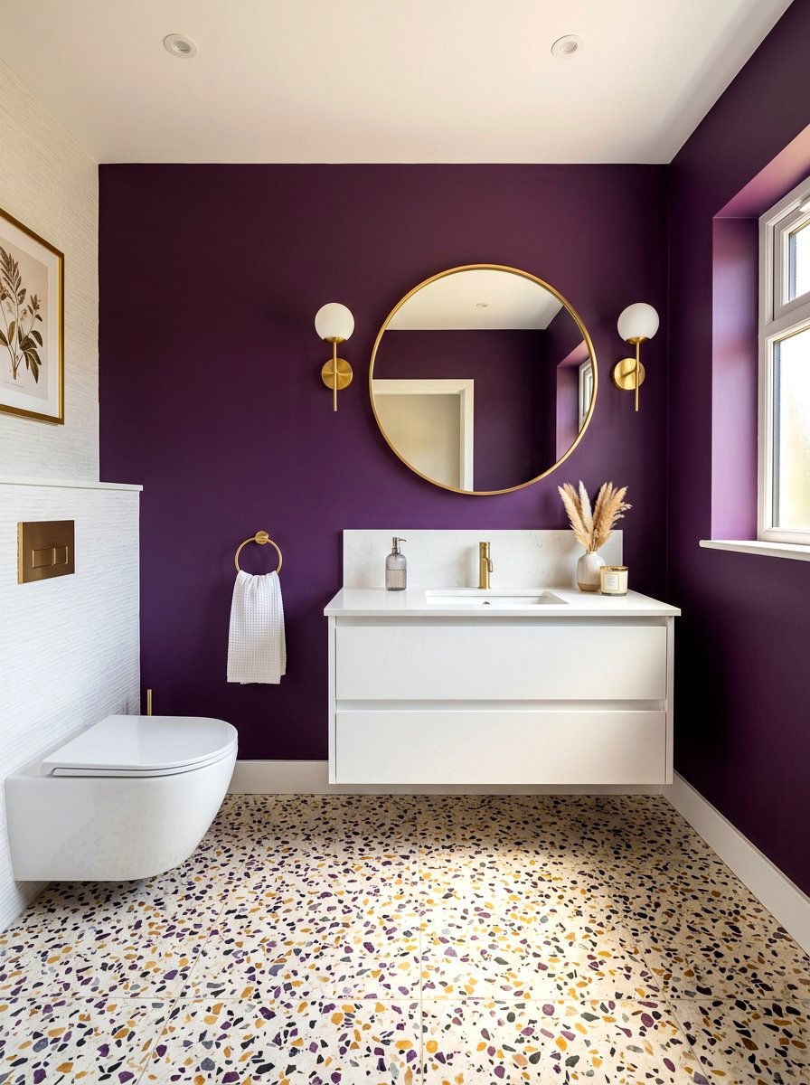 Terrazzo bathroom floor - 30 aubergine powder room ideas
