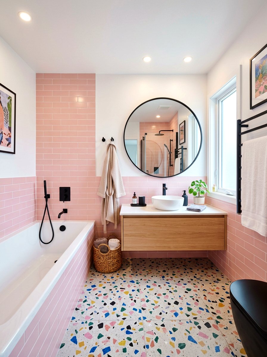 Terrazzo bathroom floor tile - 30 alcove tub styling ideas