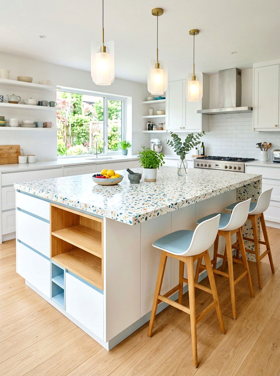 Terrazzo countertop kitchen island - 30 statement island kitchen ideas