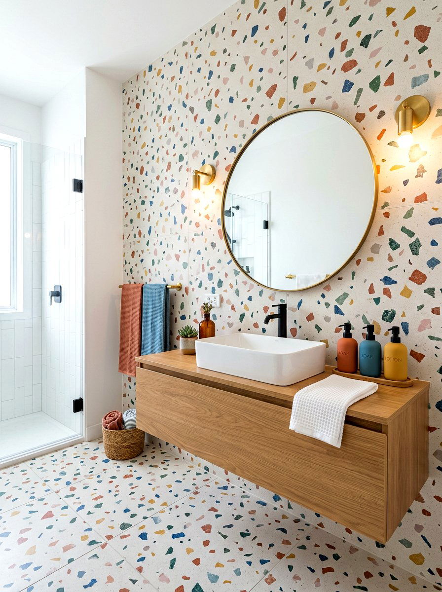 Terrazzo effect bathroom mural - 30 mural bathroom ideas