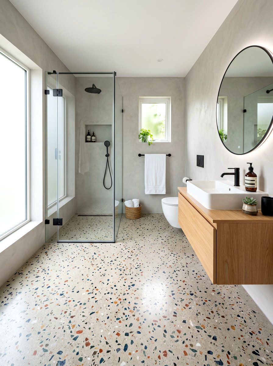 Terrazzo effect microcement bathroom - 30 microcement bathroom ideas