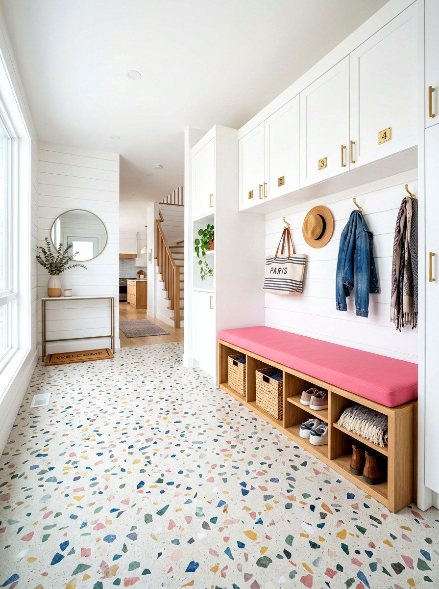 Terrazzo floor tile pattern - 30 patterned mudroom tile ideas