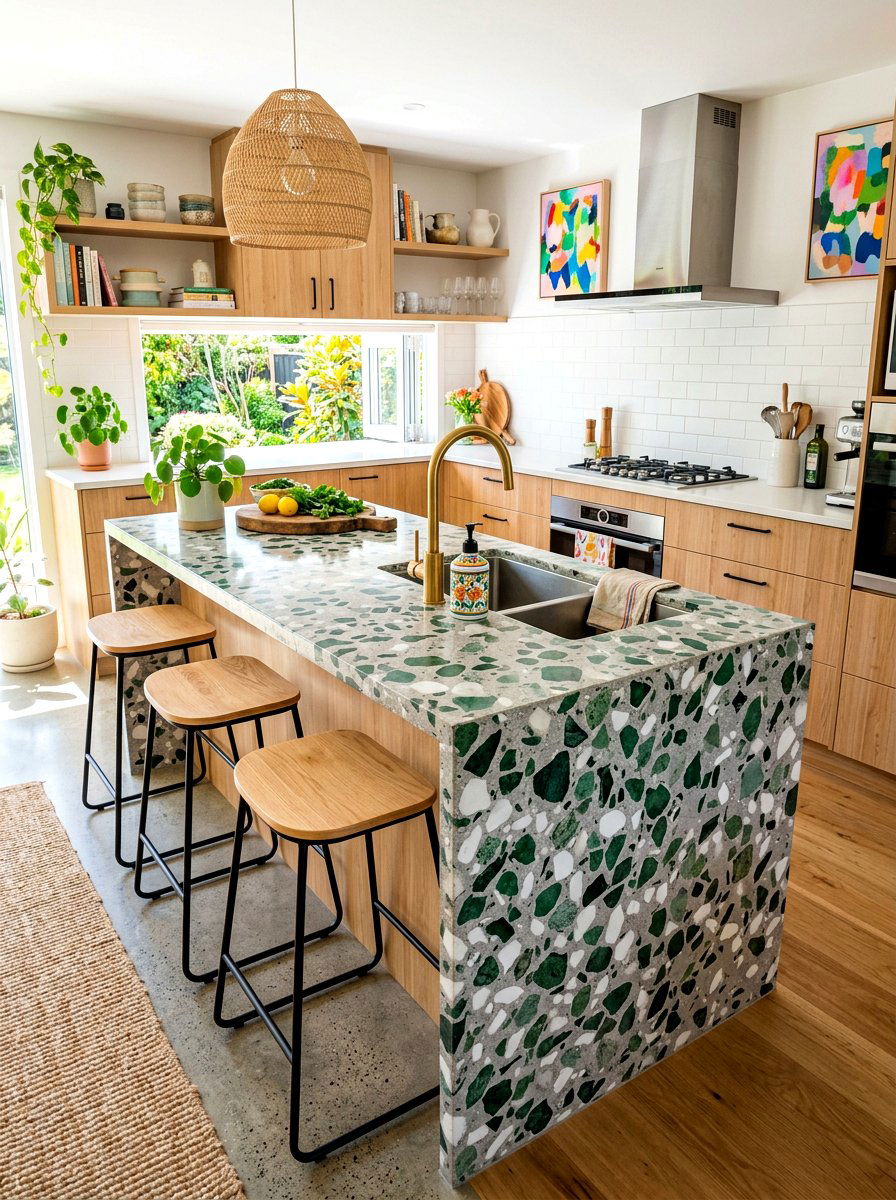 Terrazzo kitchen island sink - 30 integrated sink countertop ideas