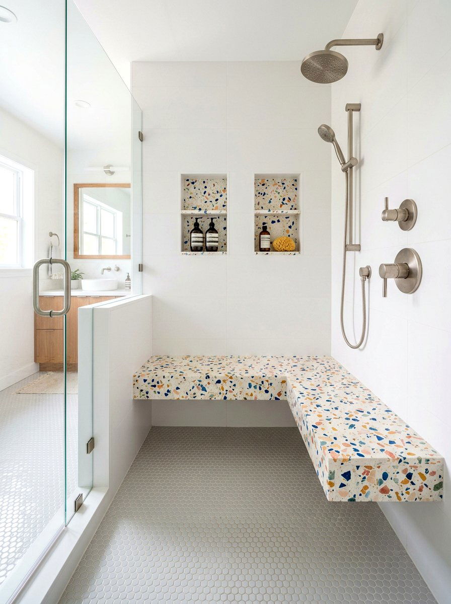 Terrazzo shower bench seat - 30 shower bench ideas