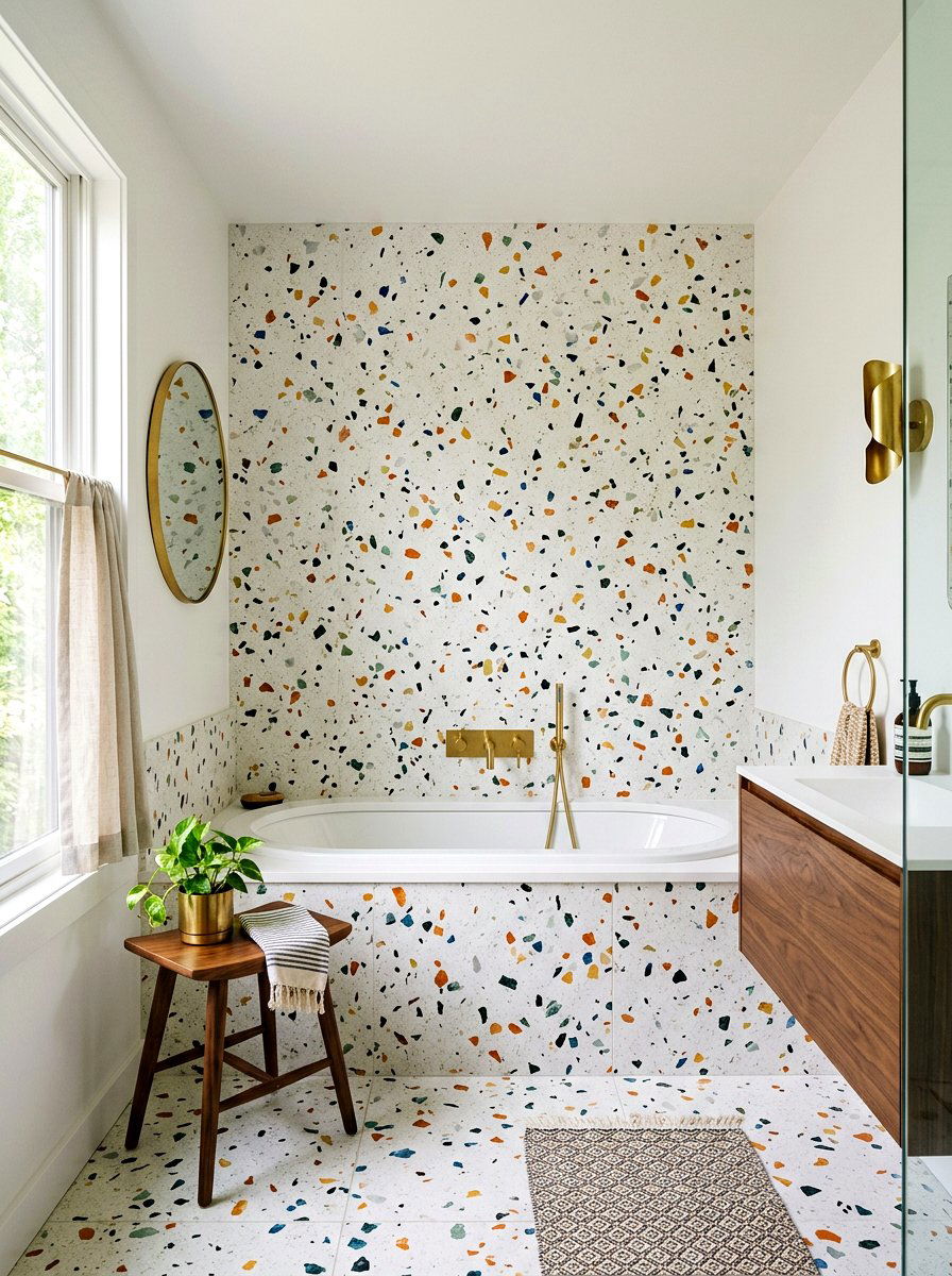Terrazzo slab wall - 30 tub surround ideas