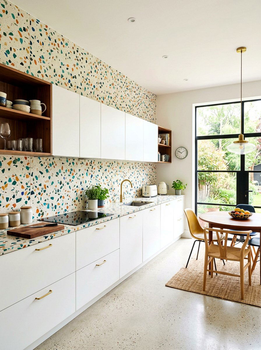 Terrazzo stone kitchen - 30 full height backsplash ideas