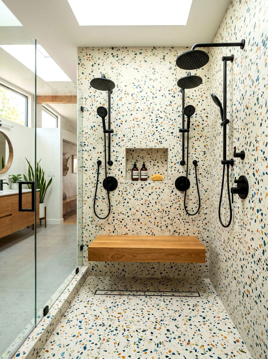 Terrazzo tile double shower - 30 double shower bathroom ideas