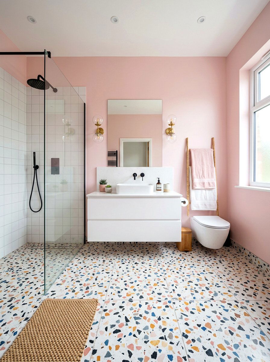 Terrazzo tile floor - 30 bathroom makeover ideas
