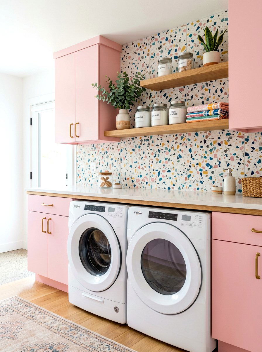 Terrazzo tile laundry backsplash - 30 laundry room backsplash ideas