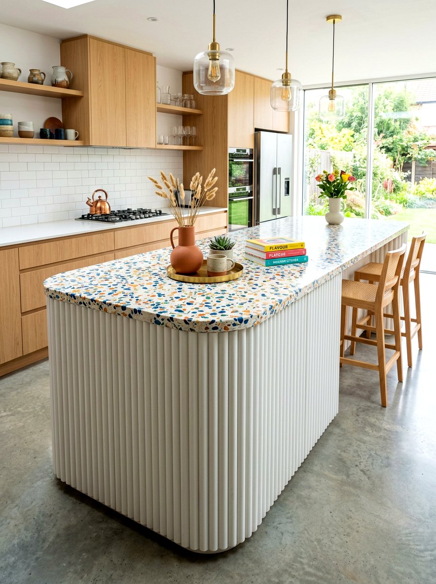 Terrazzo top fluted kitchen island - 30 fluted kitchen island ideas