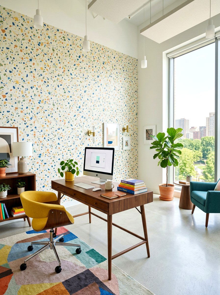 Terrazzo wallpaper office wall - 30 office accent wall ideas