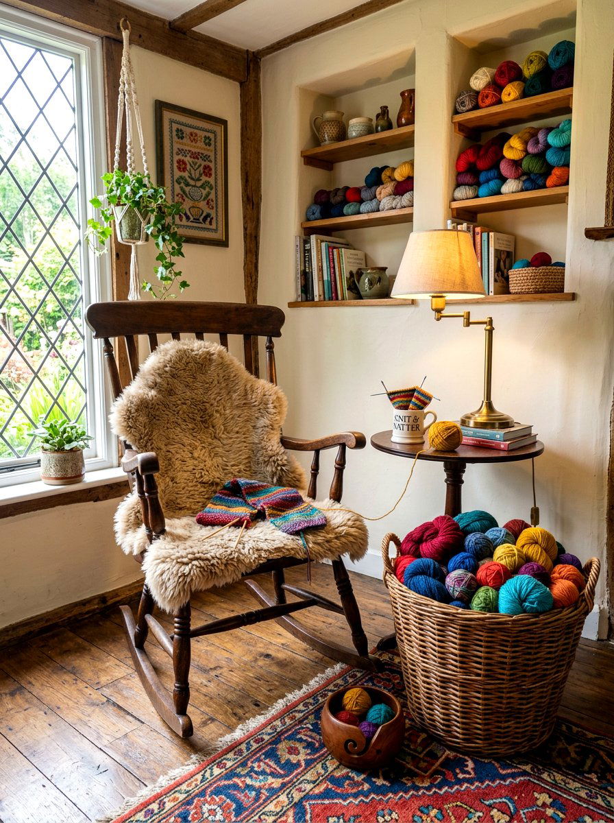 Textile and knitting nook - 30 phone free bedroom ideas for adults