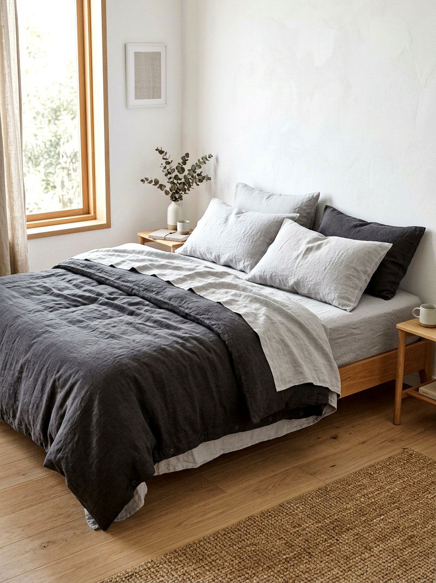 Textural Linen Bedding Layering - 30 minimalist teen room ideas