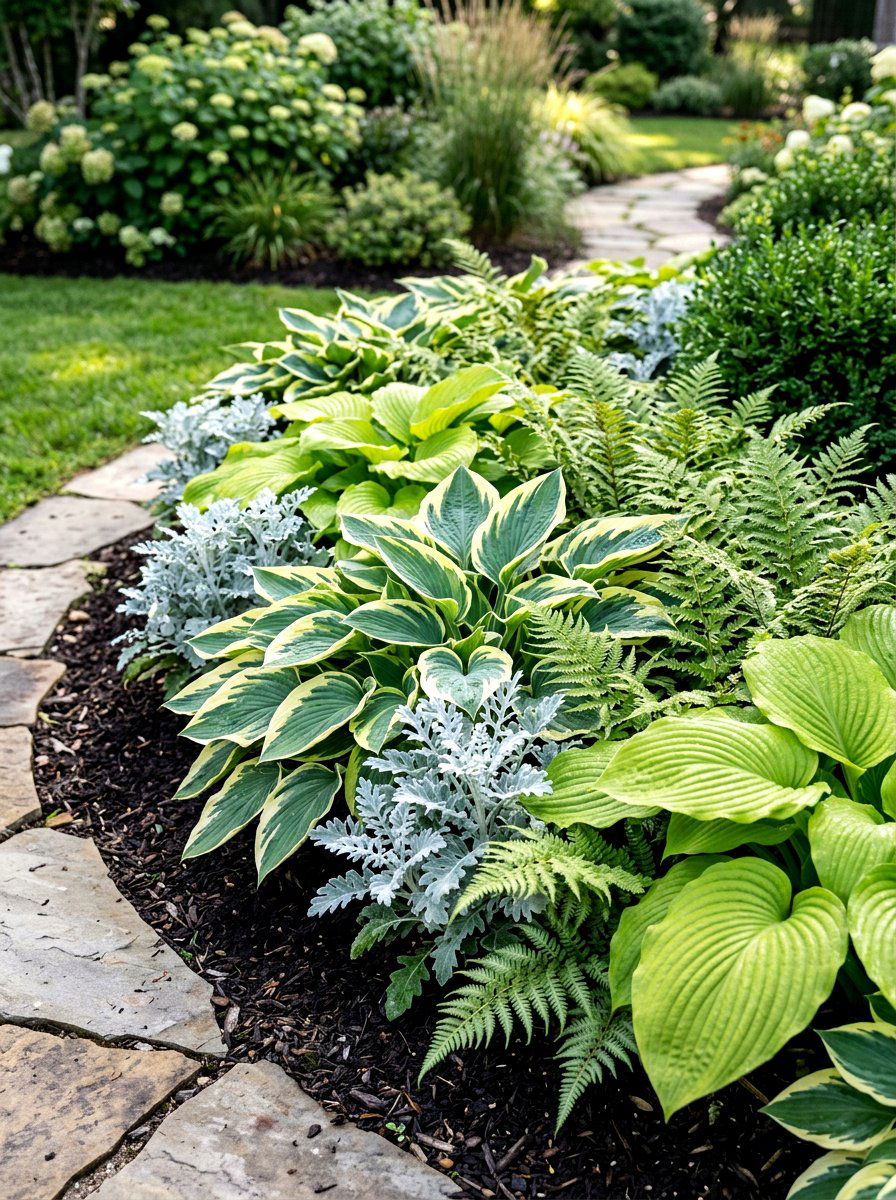 Textural foliage border - 30 backyard border planting ideas