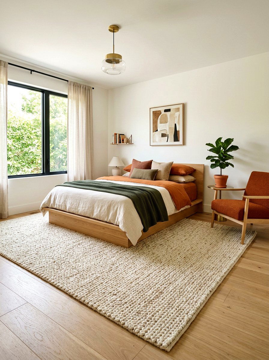 Textured Area Rug - 30 Japandi bedroom ideas