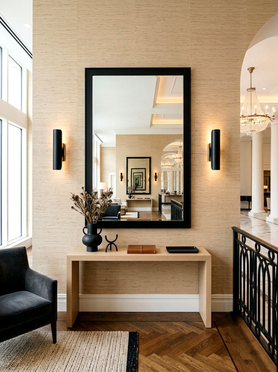 Textured Beige Wallpaper With Black Decor - 30 black and beige living room ideas