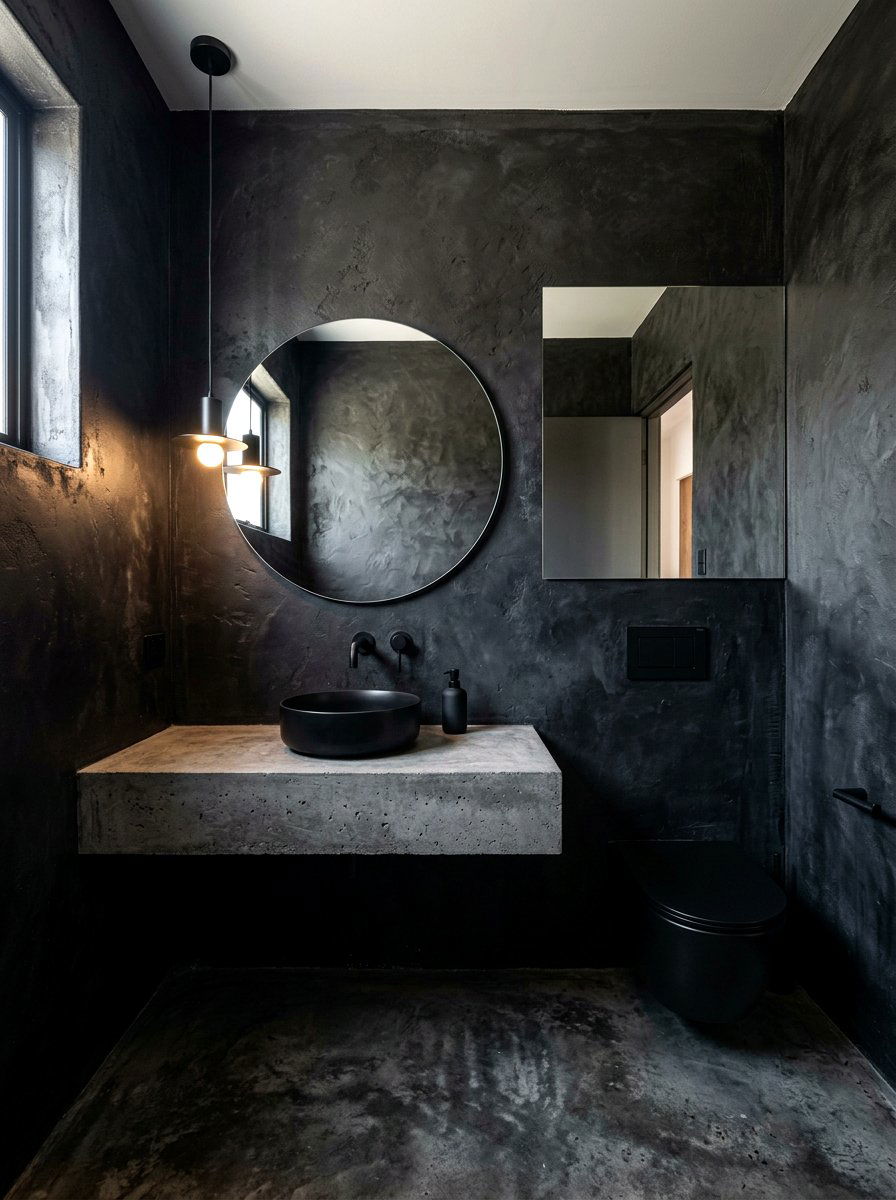 Textured Black Plaster - 30 dark powder room ideas