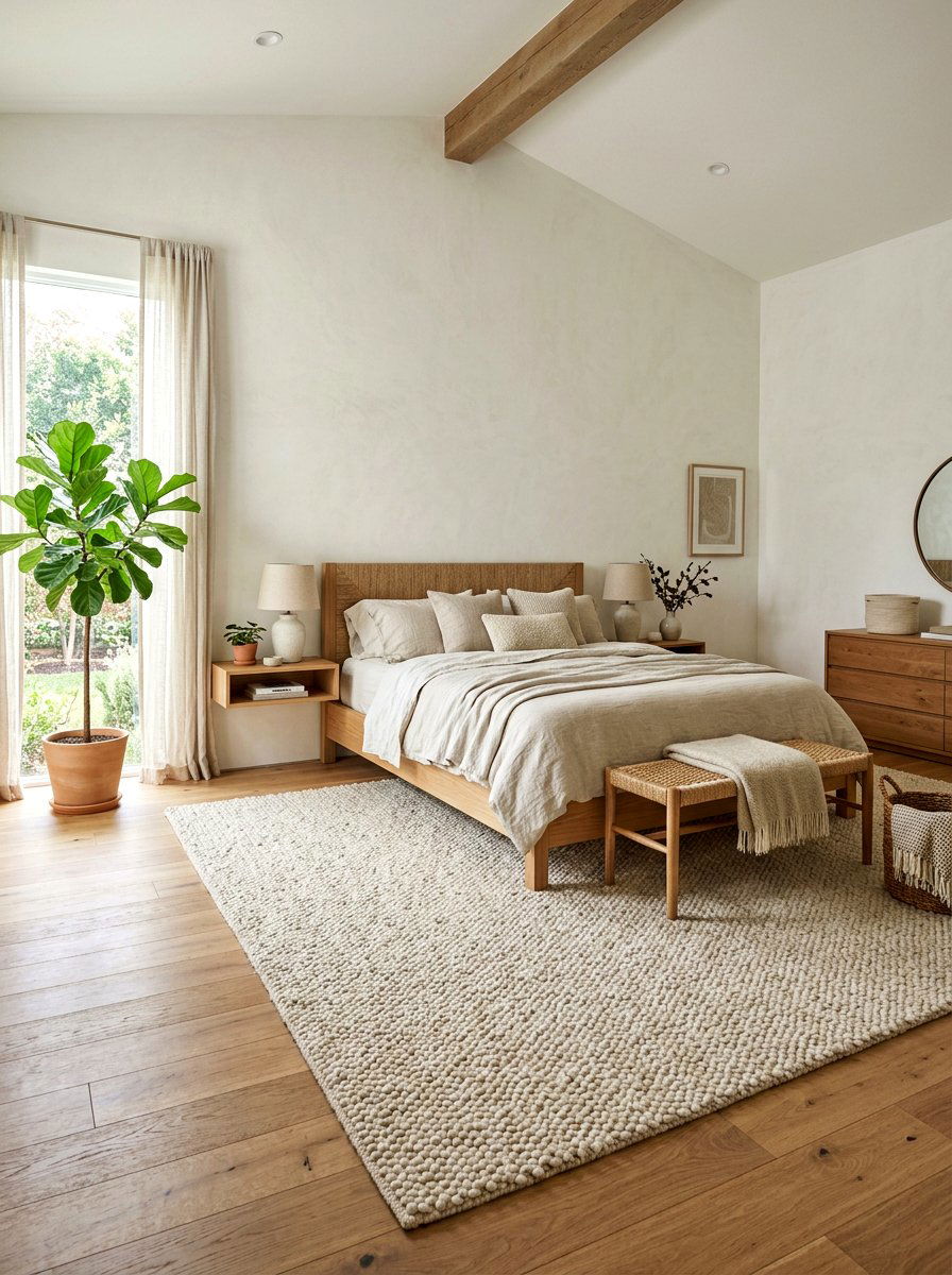 Textured Boucle Rug - 30 boucle bedroom ideas